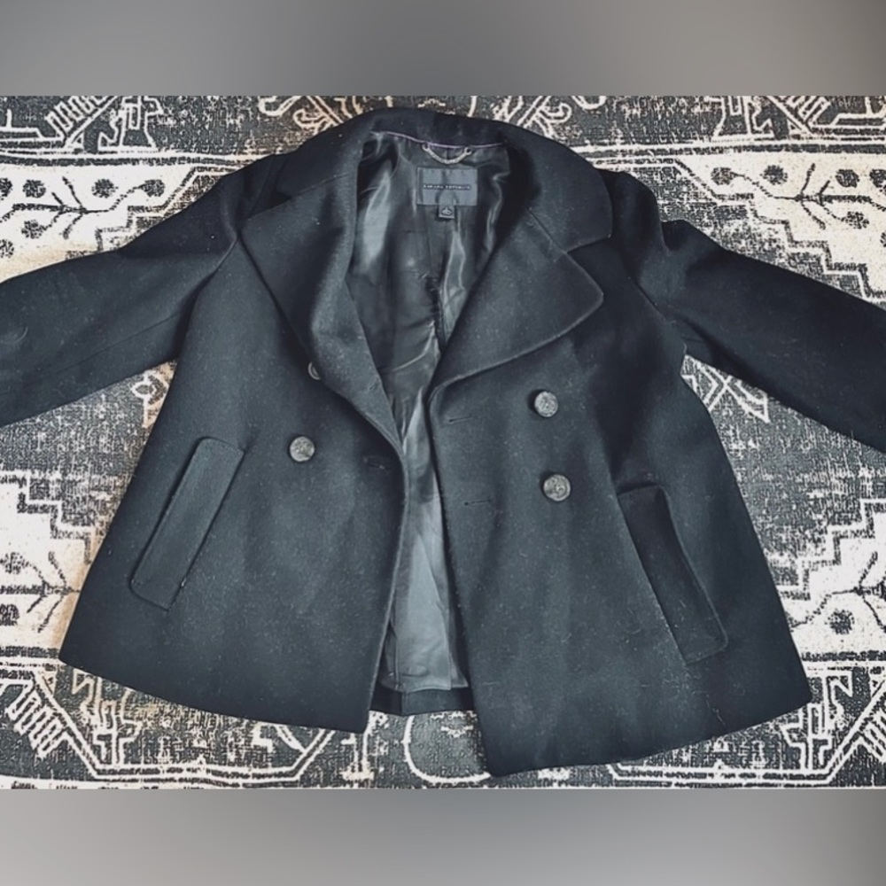 🦋 Banana Republic Black Italian Wool Short Pea Coat: Size Small